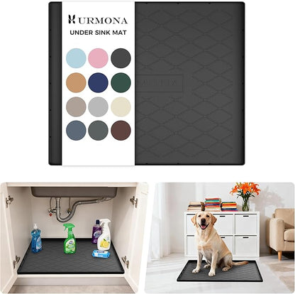 URMONA Under Sink Mat for Kitchen Waterproof, 25" x 19" Silicone Under Sink Mat for Shelf Liner Organizer, Cabinet Sink Protector Under Sink Liner for Bottom Kitchen, Bathroom(Black)