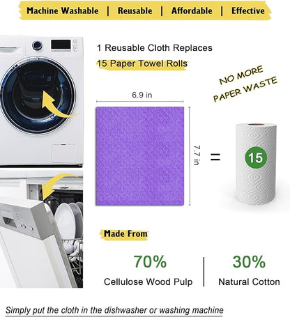 MoLKENE Swedish Dishcloths - 10 Pack Reusable Kitchen Dishcloths - Ultra Absorbent Dish Towels for Washing Dishes - Cellulose Sponge Cloth Cleaning Cloths - Purple