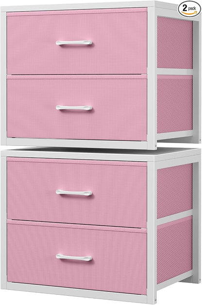 BOLUO Stackable Closet Drawers for Clothes Organizers and Storage Fabric Pink 2 Drawer Dresser for Bedroom 2 Packs Modern Small