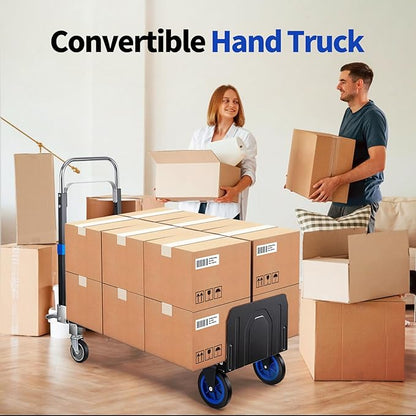 Leomru Pro 3 in 1 Aluminium Hand Truck 660lbs Capacity, Heavy Duty Convertible Hand Truck Dolly W/ 4 Rubber Wheels, Foldable Dolly Cart Collapsible Trolley for Warehouse Home Moving