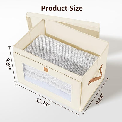 DIMJ Storage Bins with Lids - 6 Pack Fabric Closet Organizer with Window & Handles, Collapsible Decorative Storage Boxes for Shelves Under Bed, Books Clothes Blankets Sweaters Organization
