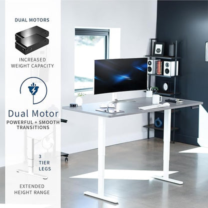 VIVO Electric 71 x 36 in Dual Motor Sit Stand Desk, Memory Height Adjustment, 2B Series, Dark Gray Top White Frame, DESK-KIT-2W7G-36