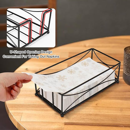Livabber Guest Napkin Holder, Metal Bathroom Paper Hand Towel Storage Modern Napkin Tray Caddy for Countertop, Table Kitchen, Dinning Room (Black, Metal Base)