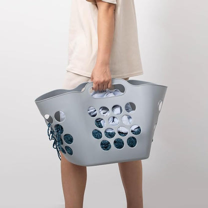 Flexible Plastic Laundry Basket - Square Storage Hamper with Side Handles for Easy Carrying - Versatile Organizer for Laundry, and Household Storage, 28 Litter Gray