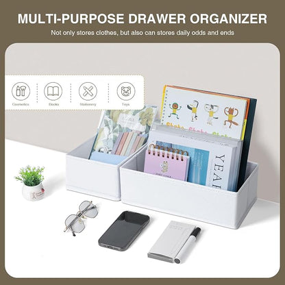 DIMJ Drawer Organizer Clothes, 12 Pack Fabric Closet Organizers and Storage, Foldable Baby Clothes Organizer & Dresser Bin For Nursery, Bedroom, Closet, Socks, Bra, Tie,White