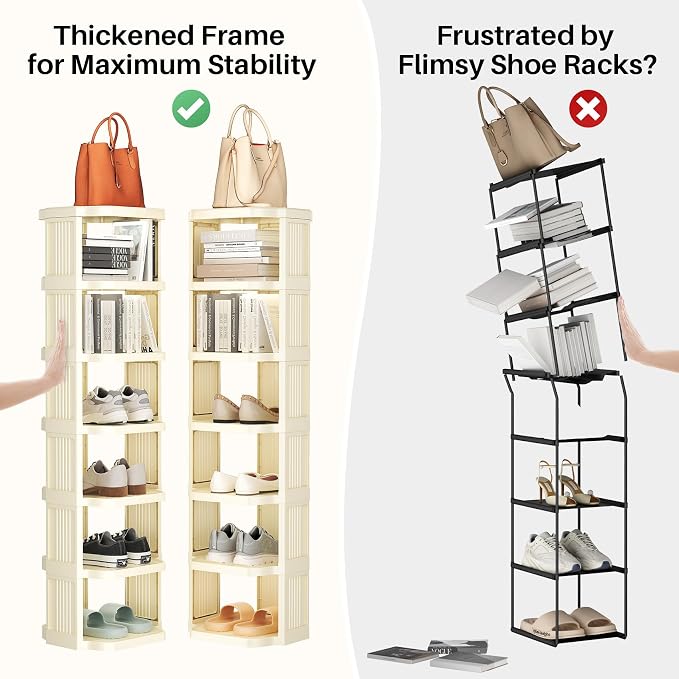 Kitstorack Vertical Shoe Rack: 8 Tiers Stackable Shoe Rack for Closet DIY Free Standing Shoe Organizer Small Shoe Shelf for Small Spaces and Narrow Spaces Plastic, White