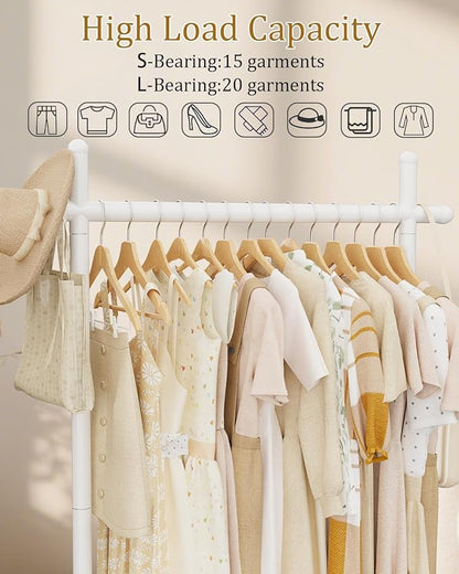 Coat Rack Freestanding with Natural Rock Base, Metal Coat Hanger Stand, Industrial Garment Rack, Clothes Tree, Suitable For Outerwear, Hats, Handbags, 68.9in, White, Large