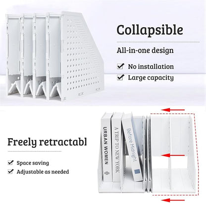 SAYEEC Collapsible Magazine Holder Plastic Desktop 4 Compartment File Desk Magazine Organizer Vertical File Divider Sorter Storage Document Organizer for Office Home School Gray