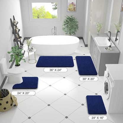 OLANLY Bathroom Runner Rugs 47x24, Extra Soft Absorbent Chenille Bath Rugs, Rubber Backing Quick Dry, Machine Washable Long Bath Mats for Bathroom Floor, Tub and Shower, Home Decor Accessories, Navy