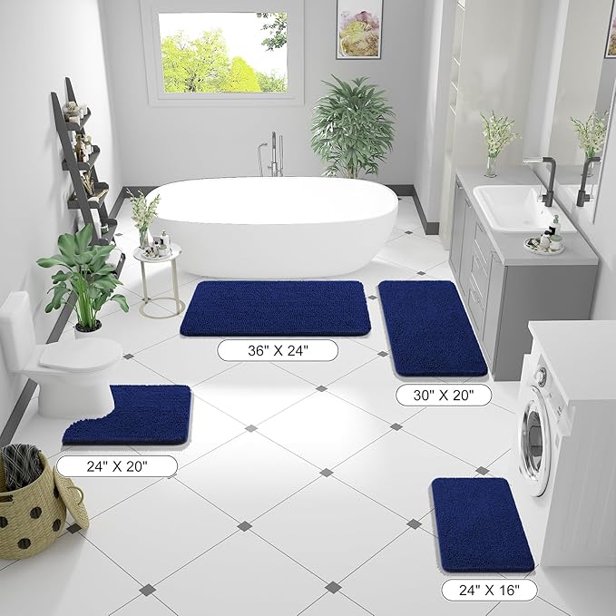 OLANLY Large Bathroom Rugs 44x32, Extra Soft Absorbent Chenille Bath Rugs, Rubber Backing Quick Dry, Machine Washable Bath Mats for Bathroom Floor, Tub and Shower, Home Decor Accessories, Navy