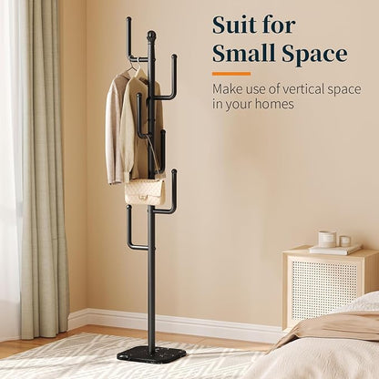 Yoobure Coat Rack Freestanding with Natural Marble Base - Cactus Coat Tree with 6 L-shaped Hooks, Heavy Duty Coat Hanger Stand, Metal Coat Rack Stand for Entryway, Hall Tree for Jacket/Hat/Clothes/Bag