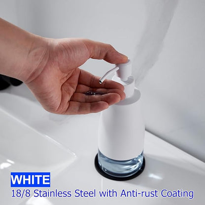 Gaussra White Soap Dispenser with Coaster and Stickers, Stainless Steel and Glass Bottle Hand Pump Dispenser, Refillable Liquid Hand Soap Dispenser for Bathroom & Kitchen (11OZ / 320ML)