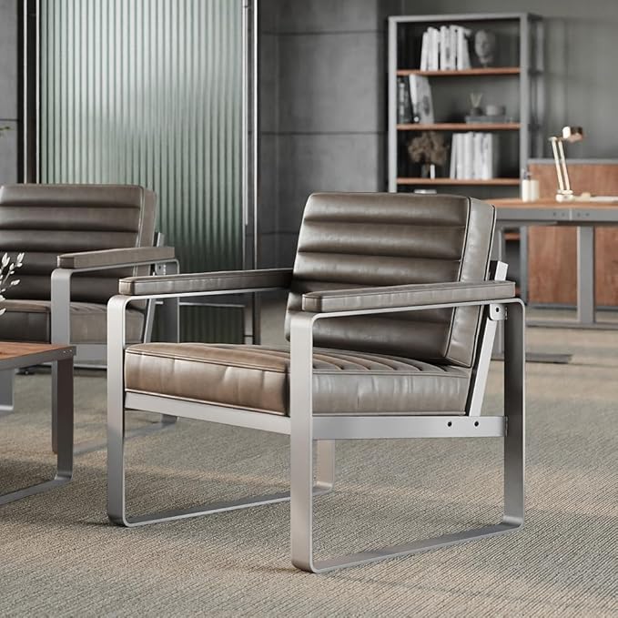 NBF Ergonomic Office Lounge Chair with Armrest - Guest Chairs, Reception Chairs with Warm Ash Polyurethane & Metal Frame - 30.71" D x 28.35" W x 29.5" H, Charcoal, Gray