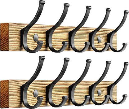 Coat Rack Wall Mount, 16.5 Inches Wood Coat Hooks Wall Mount, Wall Coat Rack with 5 Hooks, Hat Rack Wall Hooks for Hanging Coat, Bag, Towel (2Pack, Natural)