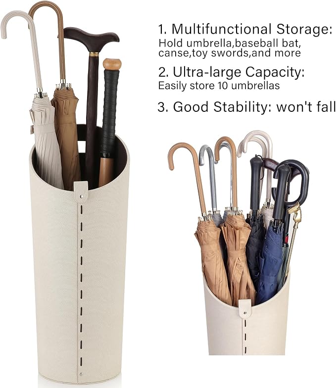 Tall Umbrella Holder White That won't Tip Over and Removable Drip Water Tray Modern Farmhouse Home Decor Umbrella Bucket Rack Can Storage 10 Different Sizes of Golf Umbrellas Canes etc