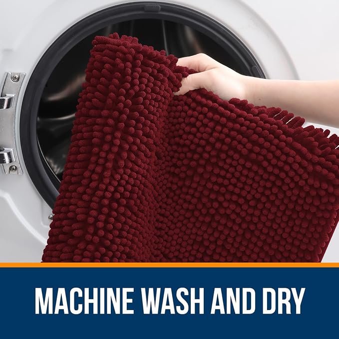 OLANLY Large Bathroom Rugs 45x27, Extra Soft Absorbent Chenille Bath Rugs, Rubber Backing Quick Dry, Machine Washable Bath Mats for Bathroom Floor, Tub and Shower, Home Decor Accessories, Burgundy
