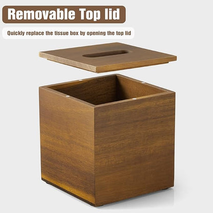 Dreamkey Acacia Wood Tissue Box Cover, Square Tissue Box Holder with Removable Top Lid, Solid Wooden Tissue Box Dispenser for Bathroom, Bedroom, Office