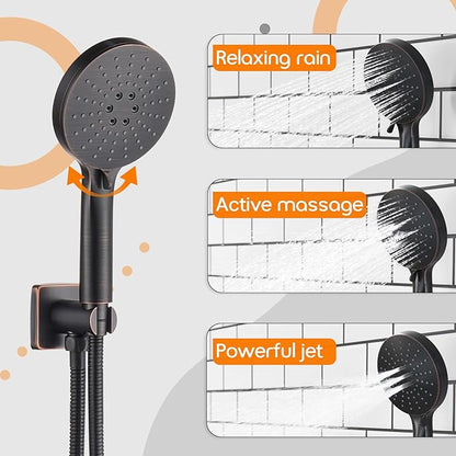Bathroom Shower System Included Pressure Balancing Shower Mixer Valve, 10'' Rain Shower Head, 3-Setting Handheld Spray, Wall Mounted Oil-Rubbed Bronze SF001ORB-D10