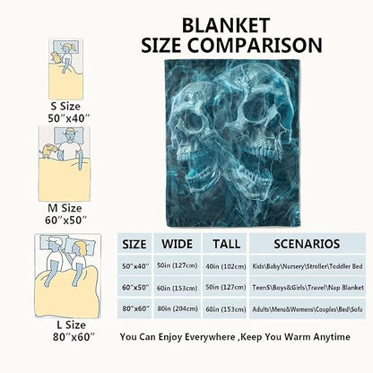 Gothic Blue Skull Blanket,Goth Spooky Throw Blankets,Gifts for Women Men, Lightweight Soft Fleece Cozy,for Sofa Couch Bed Room Travel,Festival Halloween Aesthetics Decor,40x50in