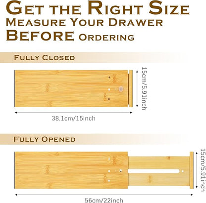 DoubleFill 4 Pcs 6 Inch High Drawer Dividers 15"-22" Adjustable Bamboo Drawer Dividers Deep Expandable Dresser Organizer with Spring Loaded for Bedroom Bathroom Kitchen Office(Wood Color)
