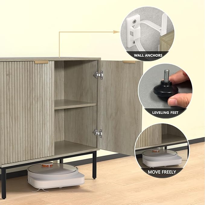 Fluted Sideboard, Buffet Cabinet with Storage, Wooden with Doors and Shelves, Accent Cabinet for Living Dining Room, Entryway