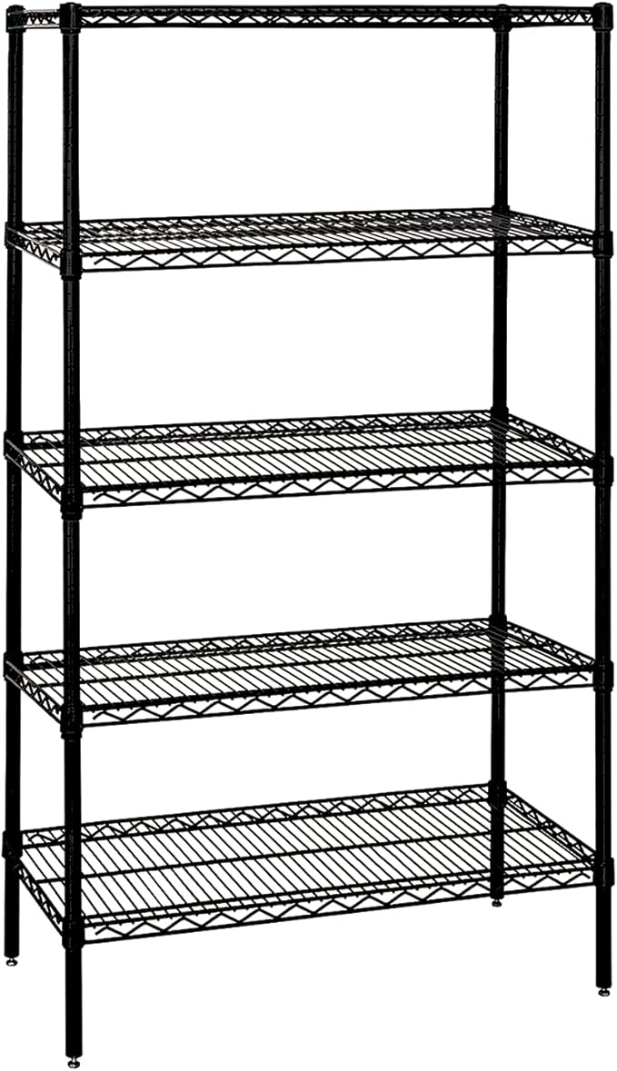 Quantum Storage Systems WR74-2436BK-5 Starter Kit Wire Shelves Black Epoxy 5 Shelves 74" H x 36" W x 24" D