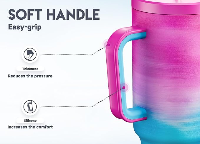 Meoky 40 oz Tumbler with Handle and Straw, Tumbler with Lid and Straw, Insulated Stainless Steel Travel Mug, 100% Leak-proof, Keeps Cold for 34 Hours or Hot for 10 Hours (Marshmallow)