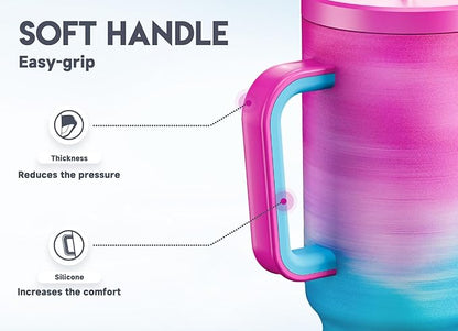 Meoky 40 oz Tumbler with Handle and Straw, Tumbler with Lid and Straw, Insulated Stainless Steel Travel Mug, 100% Leak-proof, Keeps Cold for 34 Hours or Hot for 10 Hours (Marshmallow)