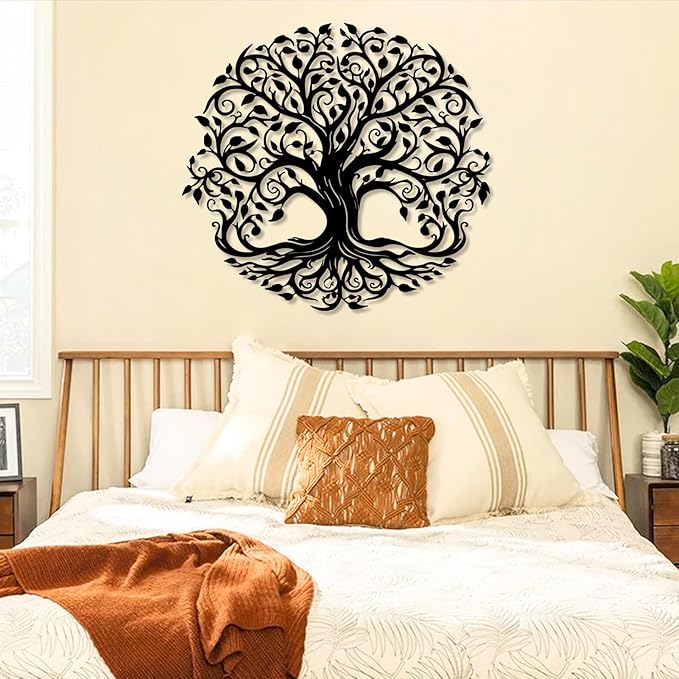 Yemwot Metal Tree of Life Wall Decor, Circle of Life Metal Trees Wall Art, Branch Art, Spiritual Decor, Modern Sculpture Decoration, Living Room Bedroom Decoration (Black-Tree 2, 35"x 33"| 90x83cm)