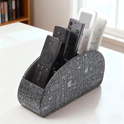 Remote Control Holder with 5 Compartments, Upgraded PU Leather TV Remote Caddy Desktop Organizer for Easy Store and Take Remote Controllers, Office Supplies, Media Accessories(Retro Silver)