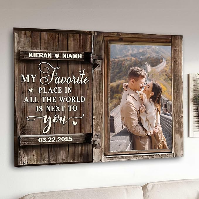 Love Signal Personalized Couple Canvas Wall Art, Custom Photo Print Canvas/Poster/Frame, Valentine's Day, Anniversary, Wedding Gifts for Her Him Boyfriend Girlfriend, Husband Wife Bedroom Decor