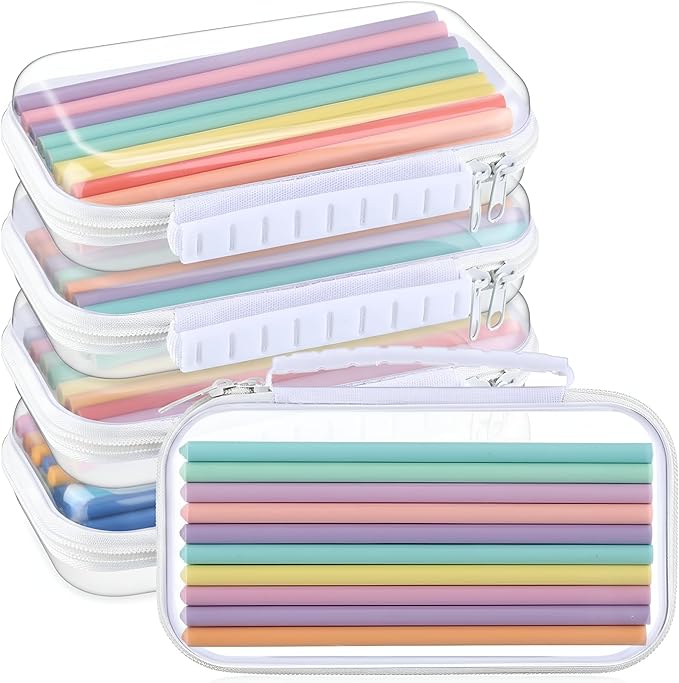 Sanwuta 4 Pcs Clear Hard Zipper Case with Handle Office Storage Cases Hard Plastic Pouches Transparent Bins for Crafts, Snacks, Cosmetics, Puzzles(7.5 x 4 x 2 Inches,White)
