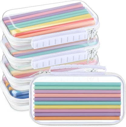 Sanwuta 4 Pcs Clear Hard Zipper Case with Handle Office Storage Cases Hard Plastic Pouches Transparent Bins for Crafts, Snacks, Cosmetics, Puzzles(7.5 x 4 x 2 Inches,White)