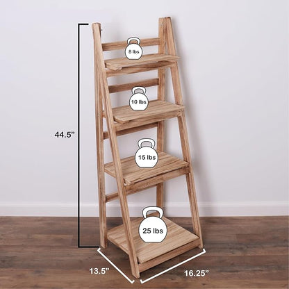 Distressed Ladder Shelf - Rustic Leaning Shelf for Home Decor (Driftwood)