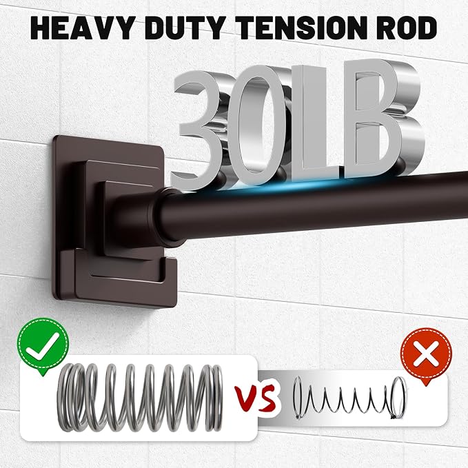 UIOSANRT Brown Shower Curtain Rod 31-79 inches, Stainless Steel Shower Rod & Tension Rod, Adjustable Tension Shower Curtain Rod for Bathroom, Windows, Closet
