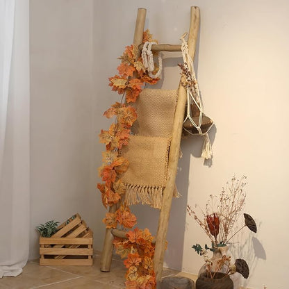 FUIN Fully Assembled 57in Wood Blanket Ladder Living Room Decorative Wall Leaning Farmhouse Quilt Display Holder Rustic Wooden Towel Rack for Bathroom