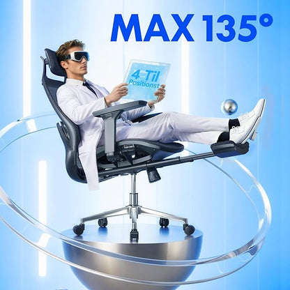 FLEXISPOT MasterEase Massage Office Chair with Footrest, High Back Ergonomic Desk Chair with Adjustable Headrest, 3D Armrests, 2D Lumbar Heated Massage, 4-Position Recline, Mesh Seat, Black