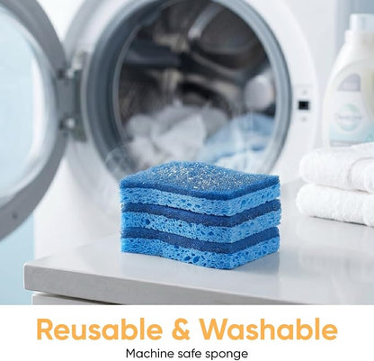 Superio Non-Scratch Cellulose Sponge Scrub (12-Pack) Heavy Duty Kitchen Sponges Scrubbers with Scouring Pad (Blue)