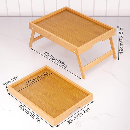 Fibogollo 4 Pack Bamboo Bed Tray Table with Folding Legs,Breakfast Trays,Serving Tray for Food and Snack,Laptop Trays for Working(Natural)