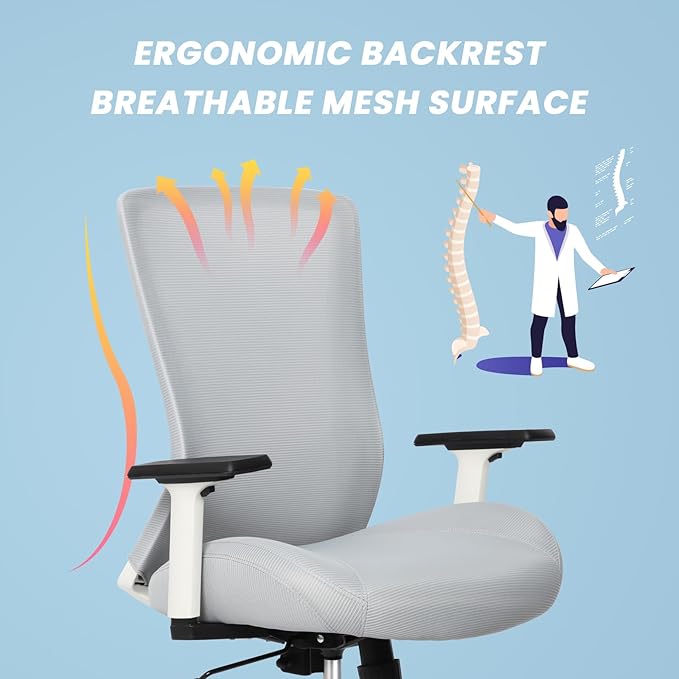 Big and Tall Home Office Desk Chair 500lb Capacity for Heavy People, Ergonomic Wide Mesh Desk Chair with Stepless Recline & Lock, 5.5" Thick Cushion, High Back, Adjustable Height & Armrests