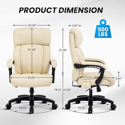Big and Tall Office Chair, 500LBS Heavy Duty Massage Desk Chair, Ergonomic Executive Office Chair with High Back and Lumbar Support, Beige