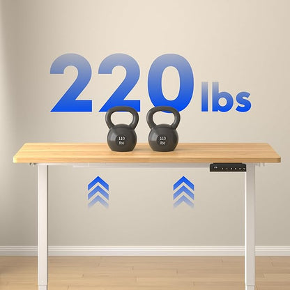 FLEXISPOT E3 Dual Motor Electric Standing Desk 55 x 28 Sit Stand Up Desk, Holds 220 lbs, Adjustable Height w/ Memory Presets, One-Piece Maple Desktop & White Frame, Ships in 2 Boxes