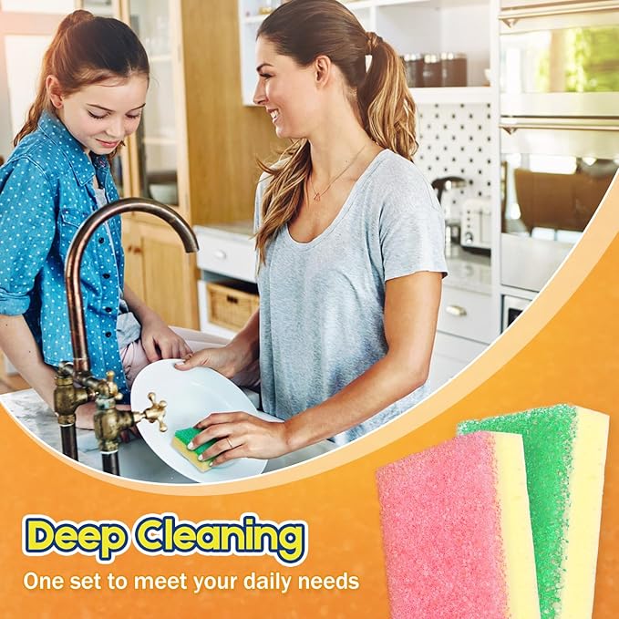 LAUNDRYLUX Scrub Sponge, Dual-Sided Temperature-Responsive Scrubber - Non-Scratch - Multipurpose Dish Sponges for Kitchens, Bathrooms, and Outdoor Use - 6 Pack