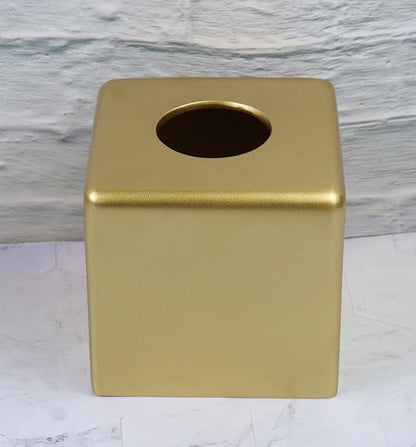 Hymmah Matte Gold Square Tissue Box Cover Holder,Bathroom Accessories Decor Unique Design Tissue Box Cover for Bathroom Vanity Counter Tops for Bedrooms and Living Room