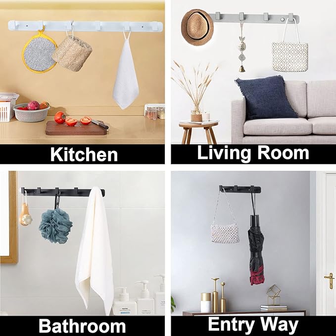 Coat Rack, Heavy Duty Stainless Steel 6 Tri Coat Hook Hanger, Wall Mounted Storage Wall Hooks, Rustic Clothes Hook/Key Hook Rail for Bathroom Kitchen Entryway(6 Hook Black)
