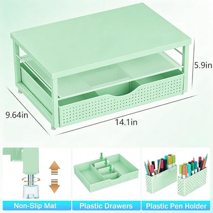 gianotter Desk Organizers and Accessories, Monitor Stand with Drawer and 2 Pen Holder, Desktop Organizer Suitable for Offices and Dormitories (Sage Green-Plain)