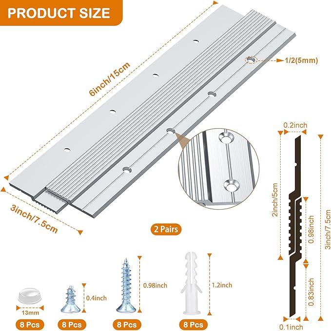 Apragaz French Cleat, Picture and Mirror Hanger with Hardware,Keep Level,75 lbs, Aluminum，6 Inch-2 Pairs