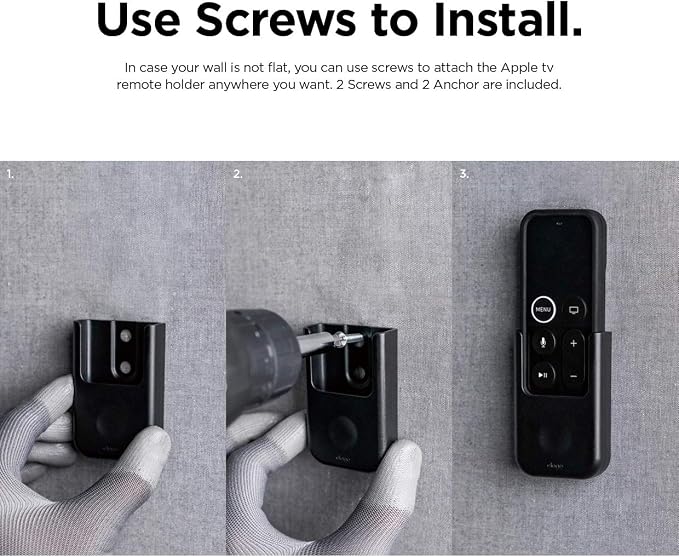 elago Universal Remote Holder Mount Compatible with Apple TV Remote and All Other Remote Controls - Adhesive Tape or Screw Mounting Options, Available Wired Charging [Small] [1st Gen] [Black]