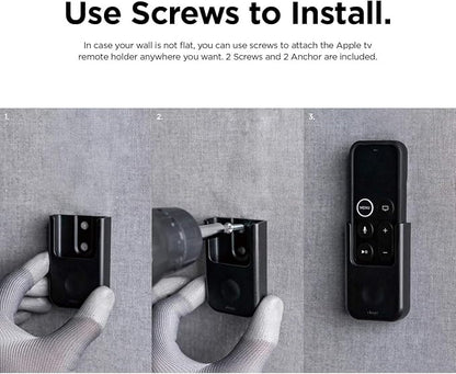 elago Universal Remote Holder Mount Compatible with Apple TV Remote and All Other Remote Controls - Adhesive Tape or Screw Mounting Options, Available Wired Charging [Small] [1st Gen] [Black]