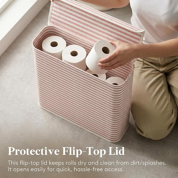 Lifewit 29L Toilet Paper Storage Holder for 12 to 16 Rolls, Foldable Fabric Toilet Paper Basket with Lid, Freestanding Bathroom Tissue Storage and Organization for TP, Towels and Toiletries, Pink